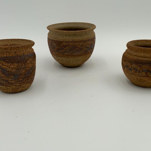 Set of 3 Artist Signed "Terry" Pottery Stoneware Planters Navajo Southwest - Picture 4 of 5